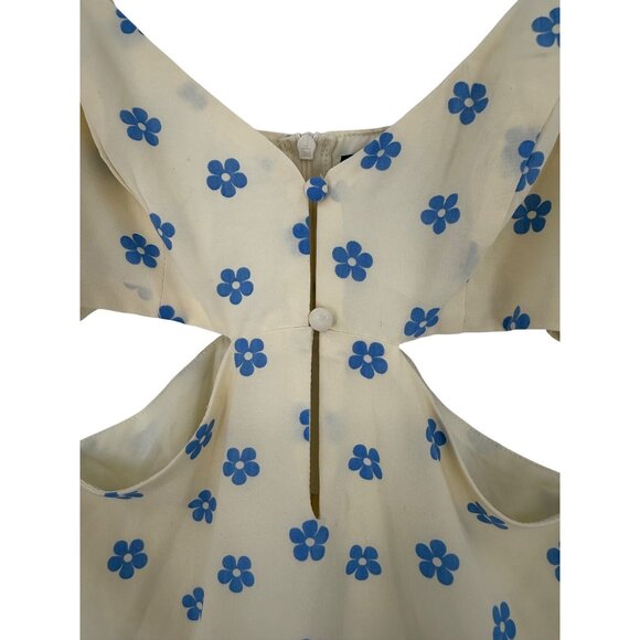 NWT Cider Floral Cutout & Keyhole Cream & Blue Boho Cottagecore Mini Dress - Picture 15 of 16
